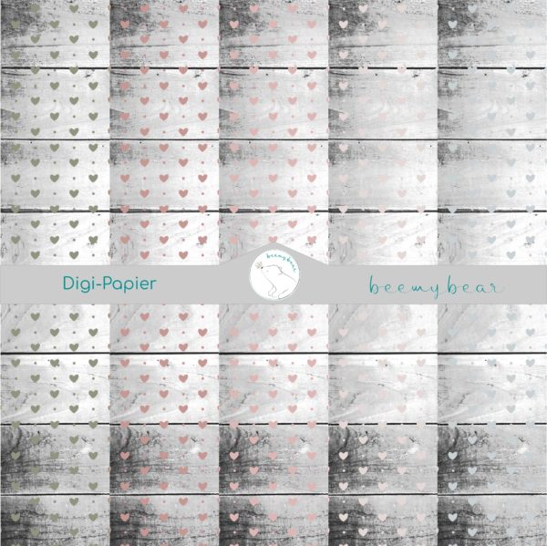 Digi-Papier RUSTIC WOOD HEARTS - PASTELL [Digital]