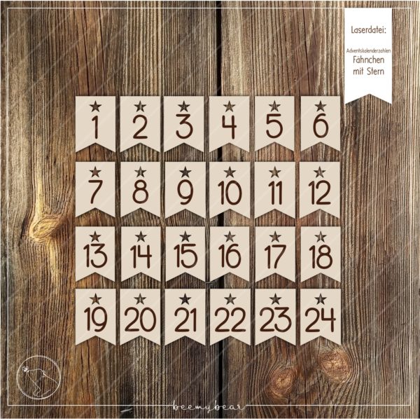 Laserdatei Adventskalenderzahlen FÄHNCHEN MIT STERN [Digital]