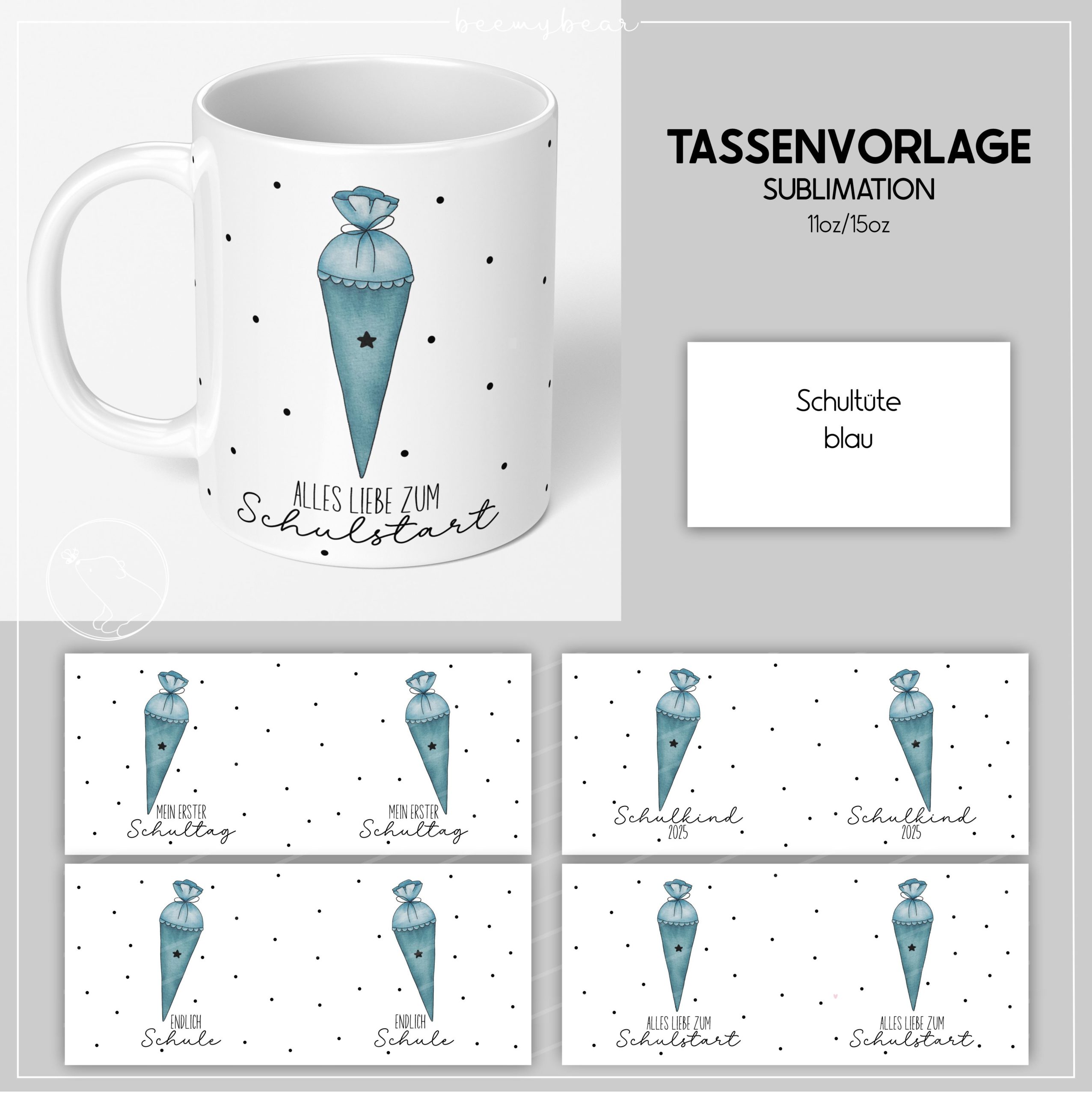 Tassenvorlage Schultüte blau25