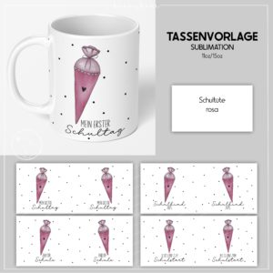 Tassenvorlage Schultüte rosa25