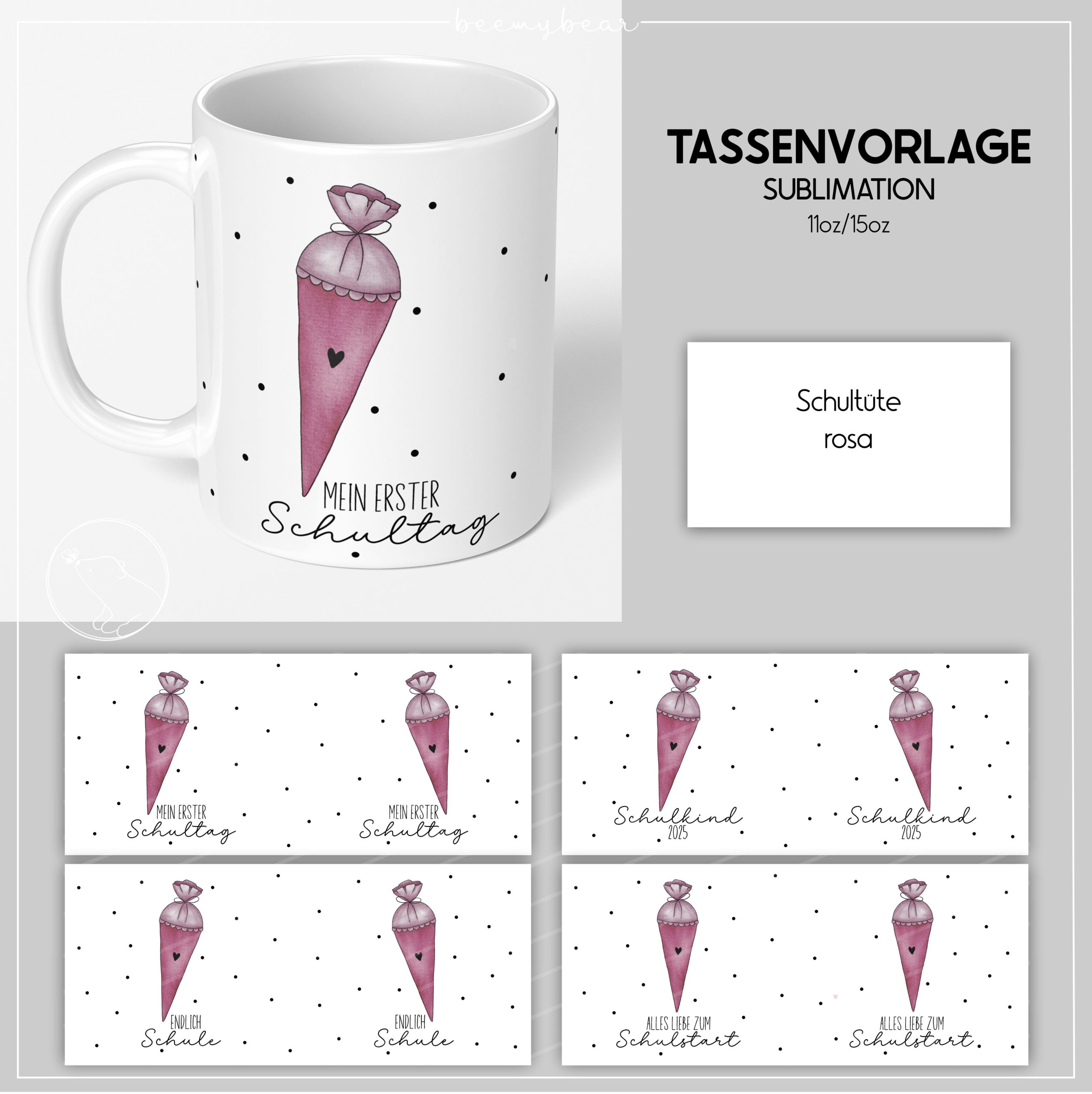 Tassenvorlage Schultüte rosa25