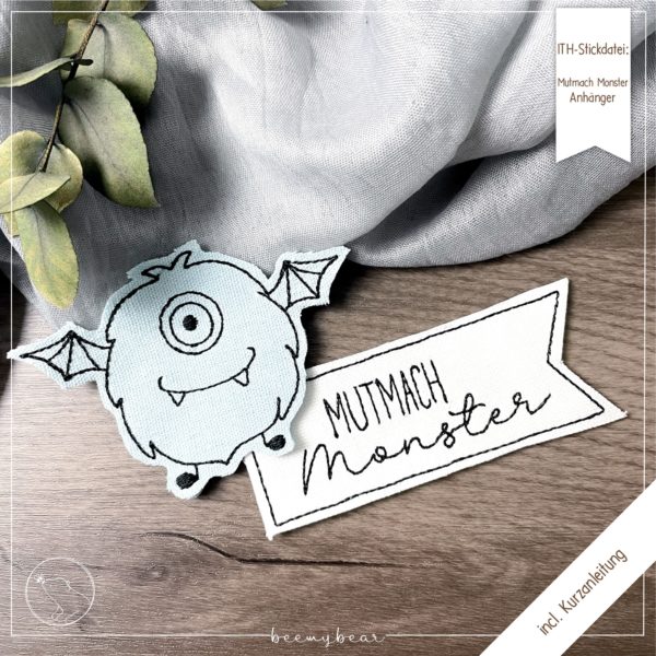Stickdatei - MUTMACH MONSTER Redwork, ITH-Stecker, ITH-Anhänger [Digital] – Bild 3