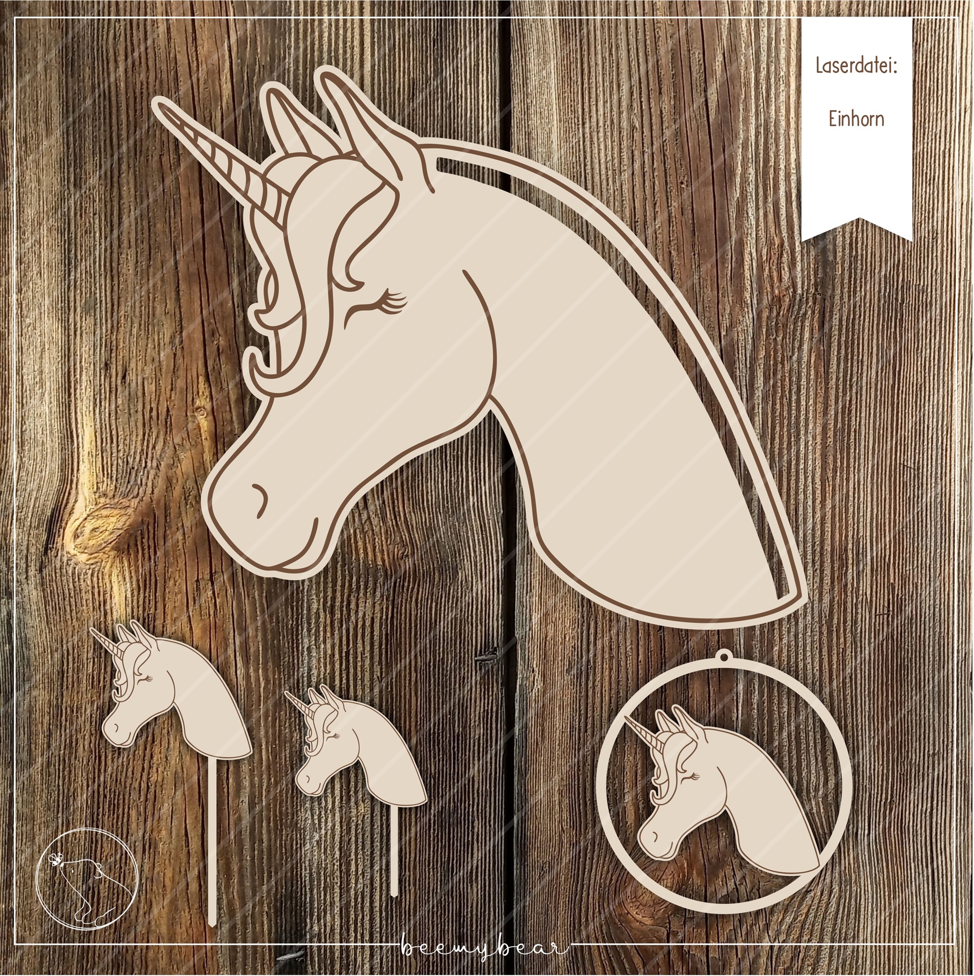 Laserdatei Einhorn für Haarspangen, als Caketopper und Anhänger