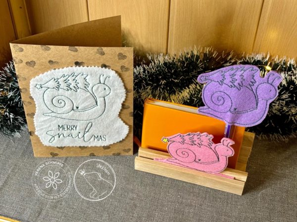 Stickdatei - MERRY SNAILMAS Redwork, ITH-Stecker, ITH-Anhänger [Digital] – Bild 4