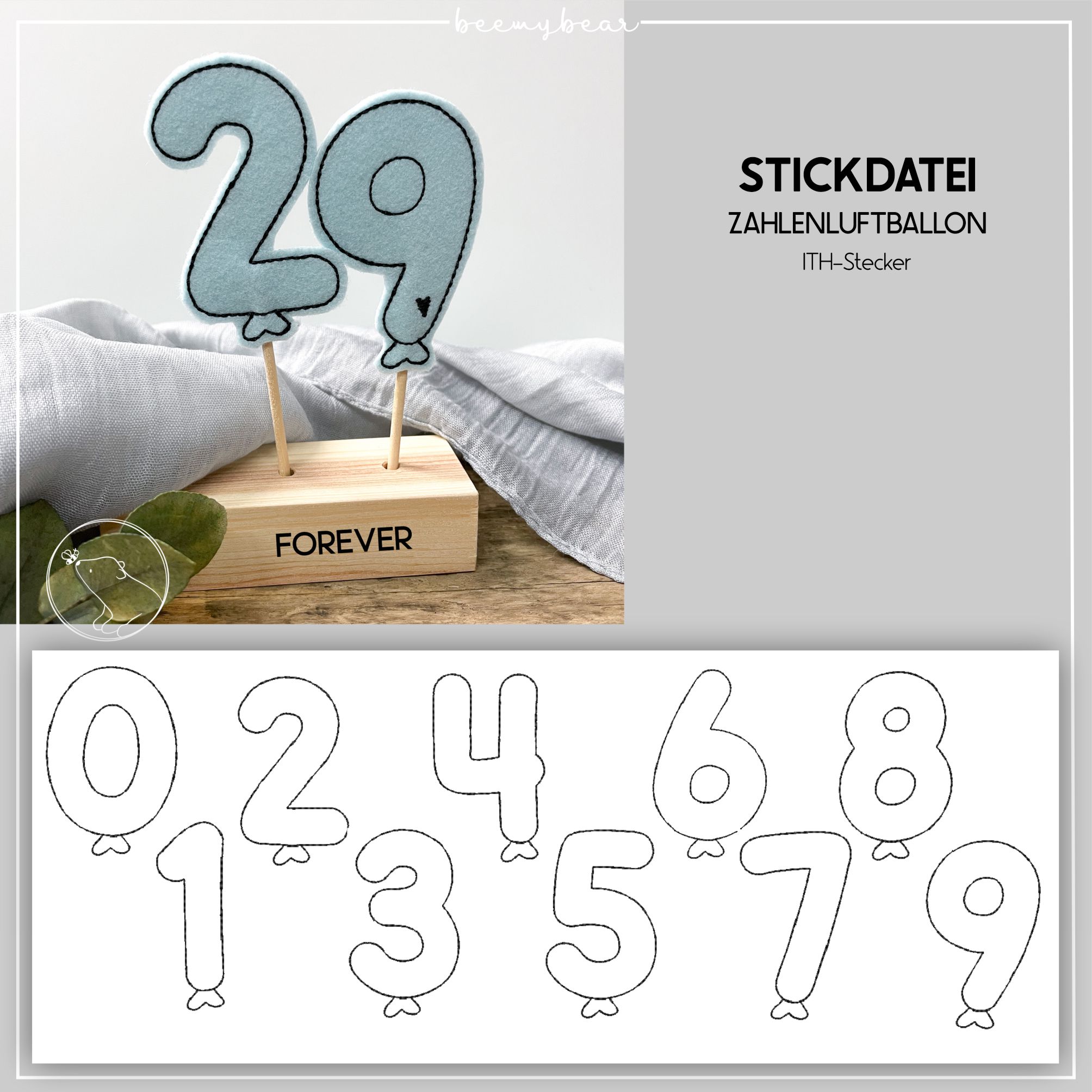 Stickdatei Zahlenluftballon Stecker