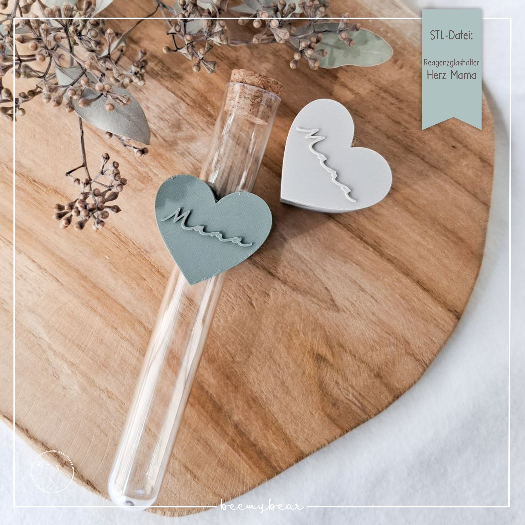 STL Datei Reagenzglashalter Herz Mama