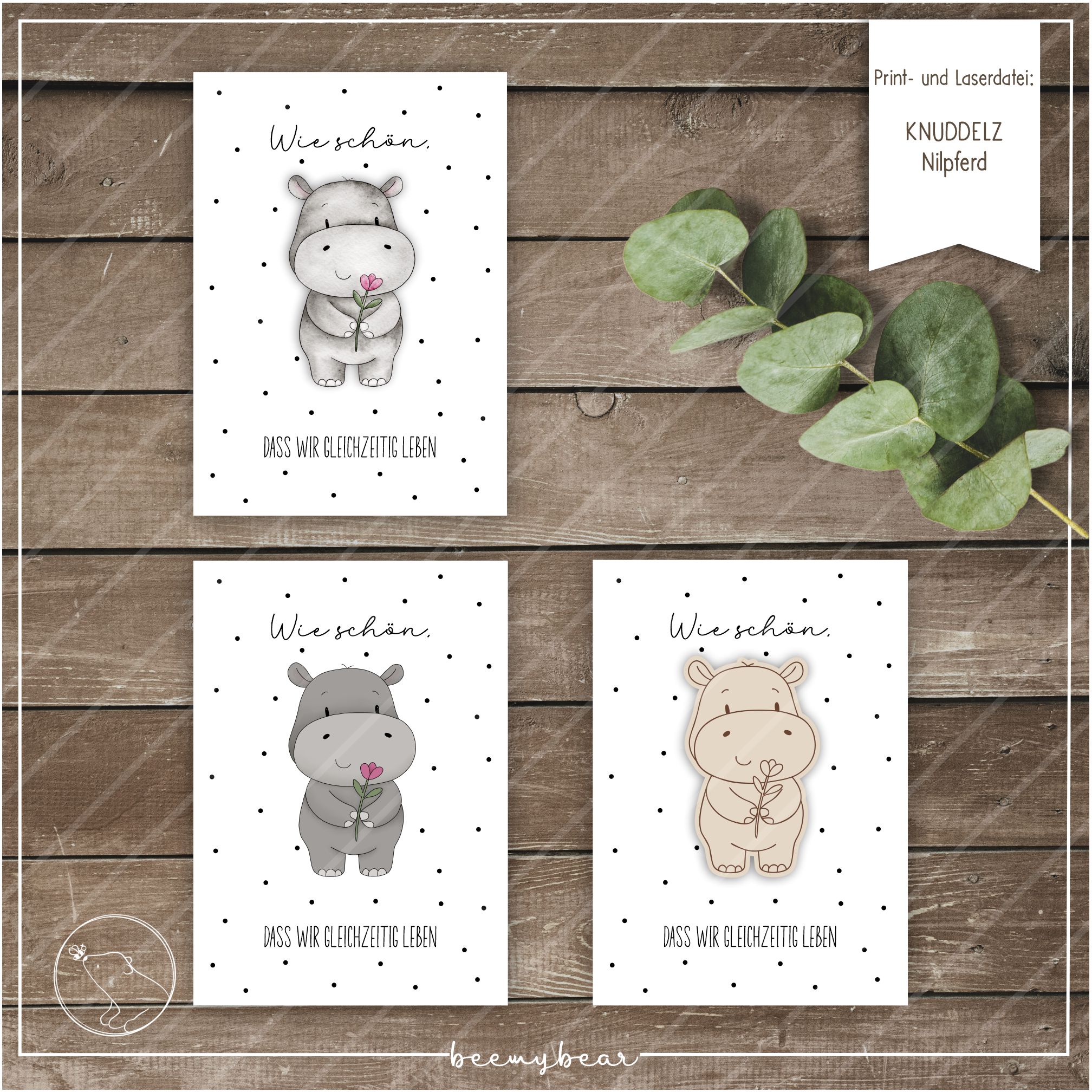 Print und Laserdatei KNUDDELZ Nilpferd