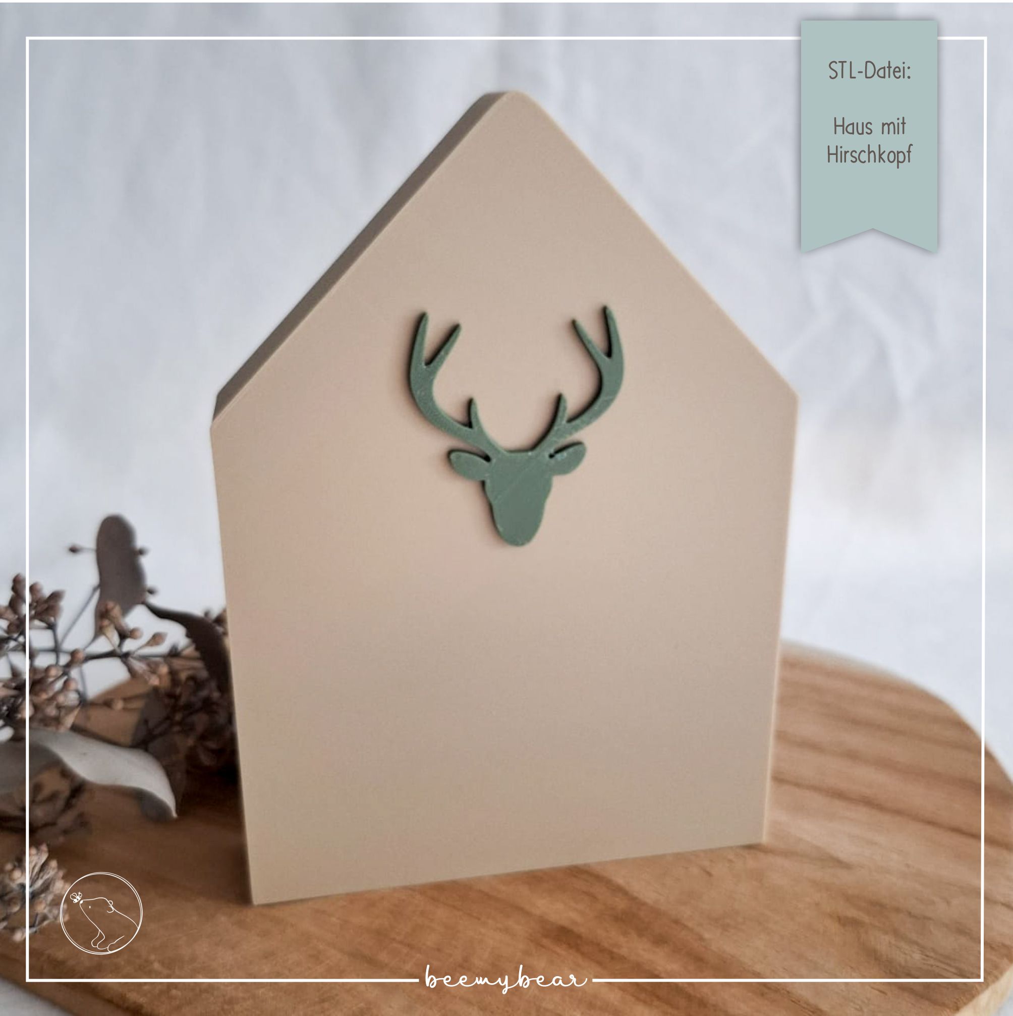 STL Datei Haus mit Hirschkopf