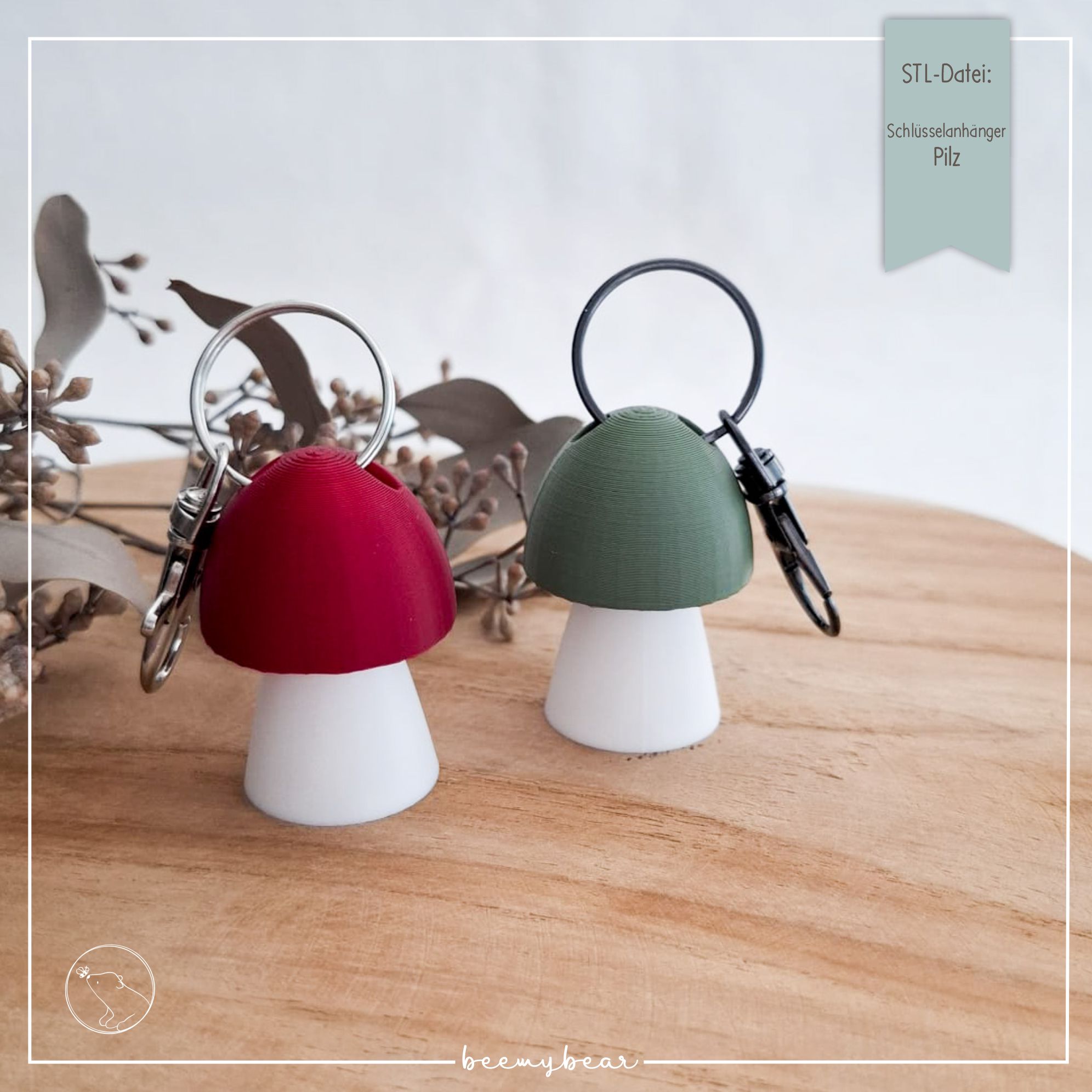 STL Datei Schlüsselanhänger Pilz 2