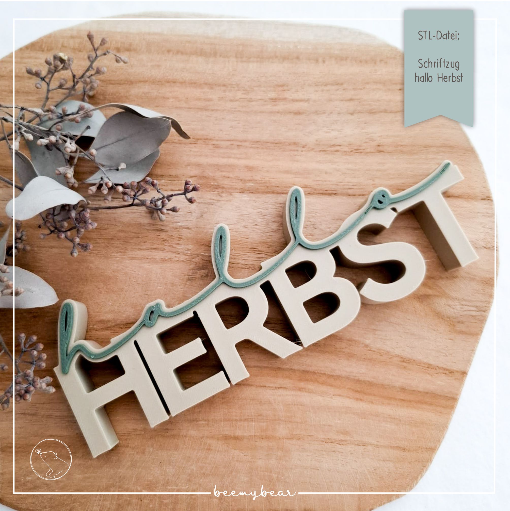 STL Datei Schriftzug Hallo Herbst
