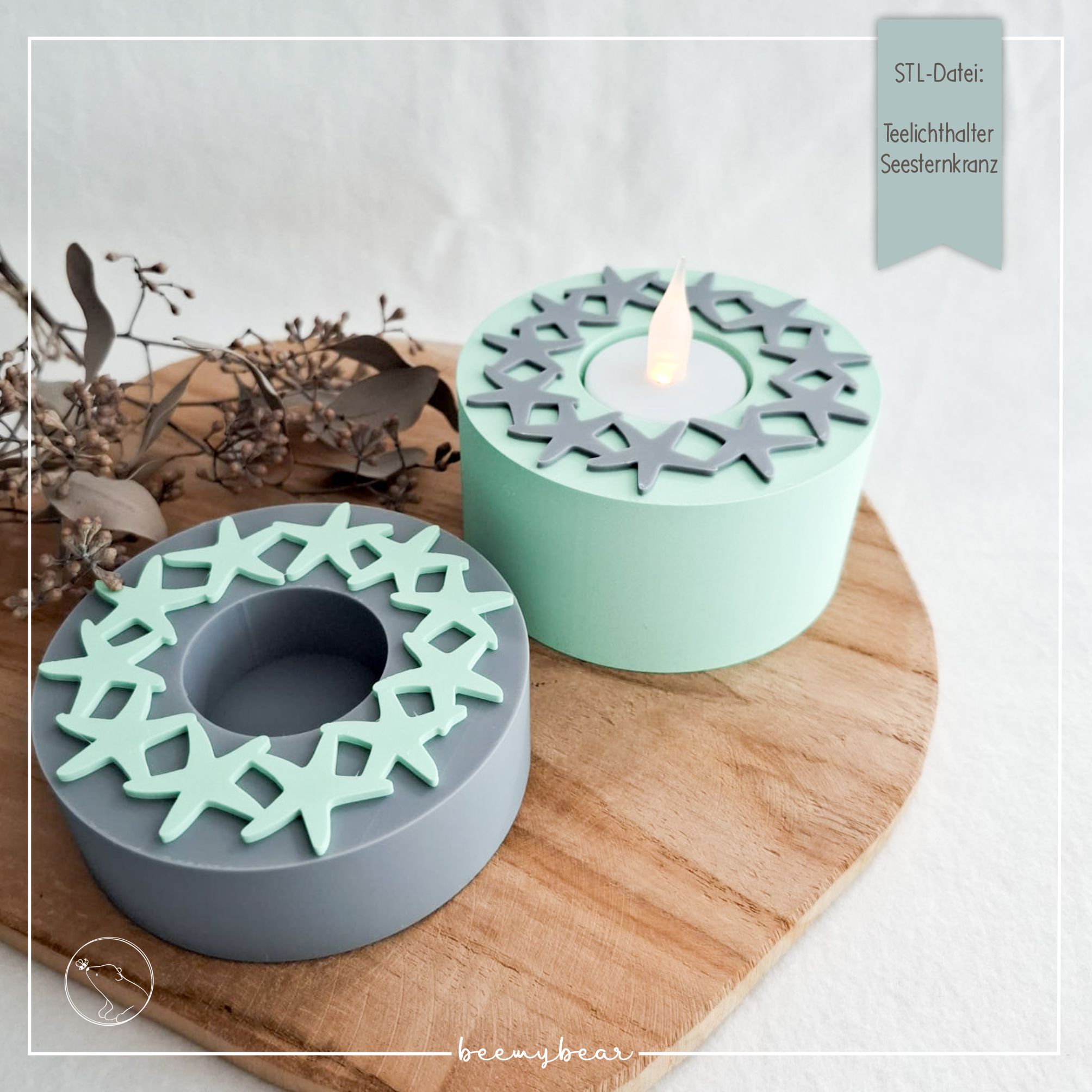 STL Datei Teelichthalter Seesternkranz