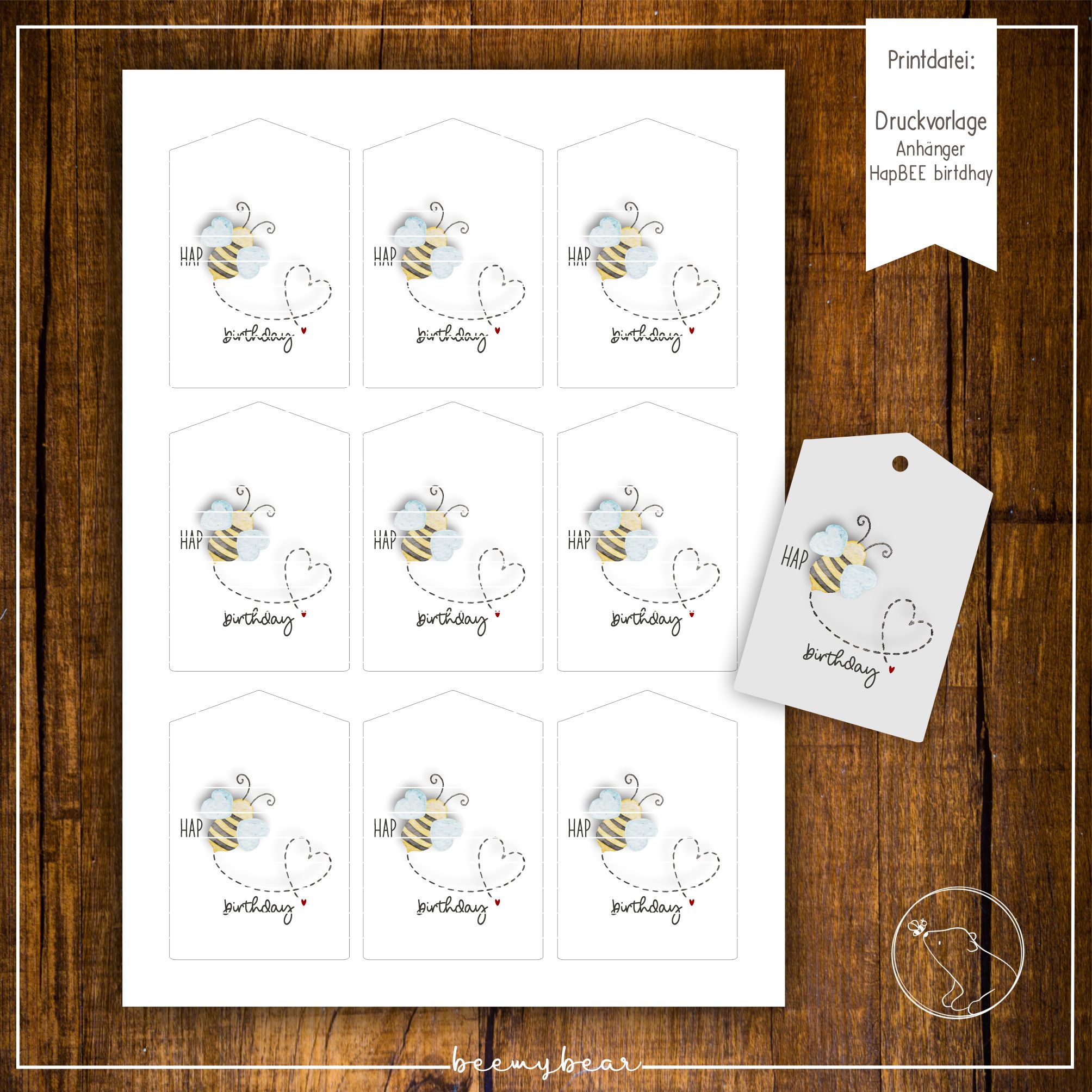 Druckvorlage Anhänger HapBEE Birthday