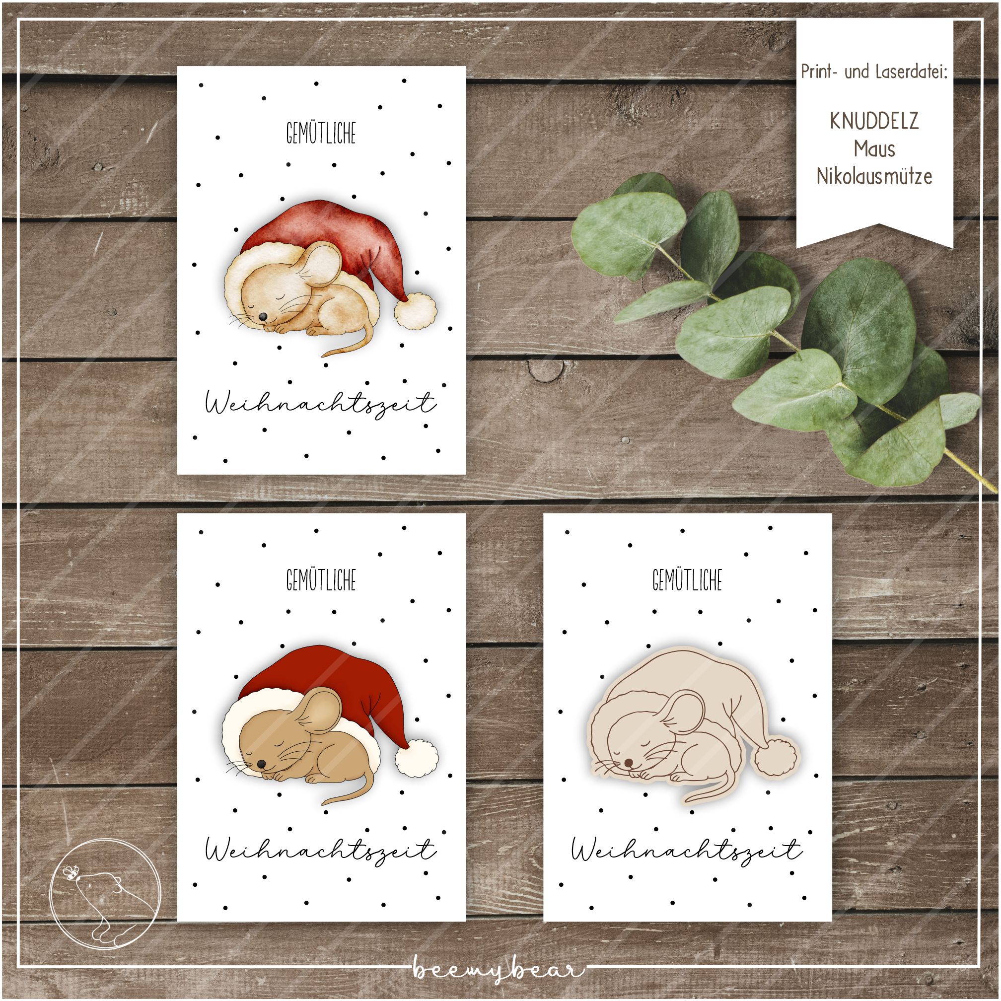 Print und Laserdatei KNUDDELZ Maus Nikolausmütze