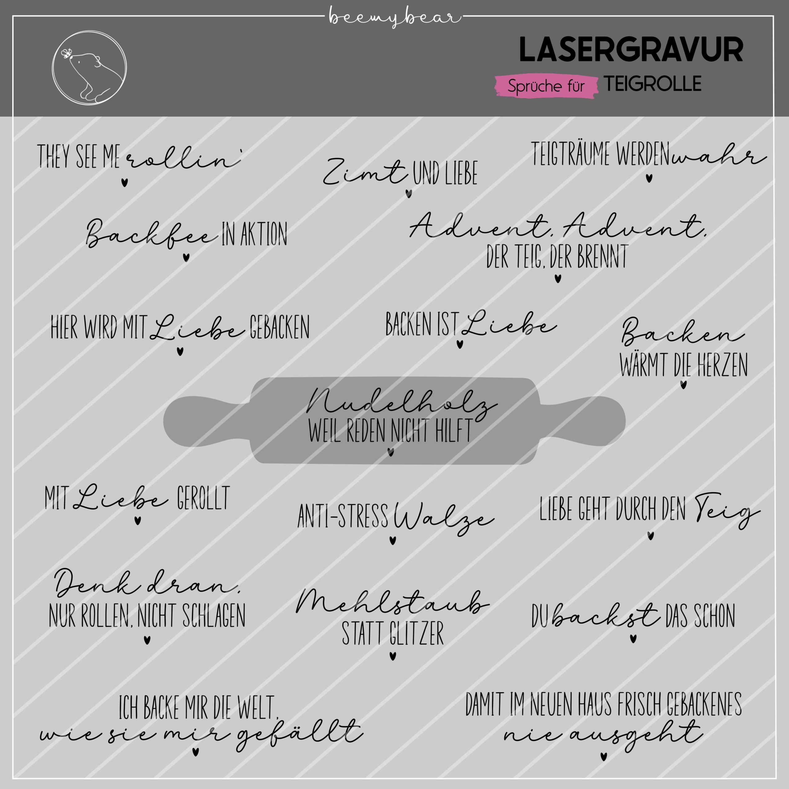 Lasergravur Sprüche für Teigrolle