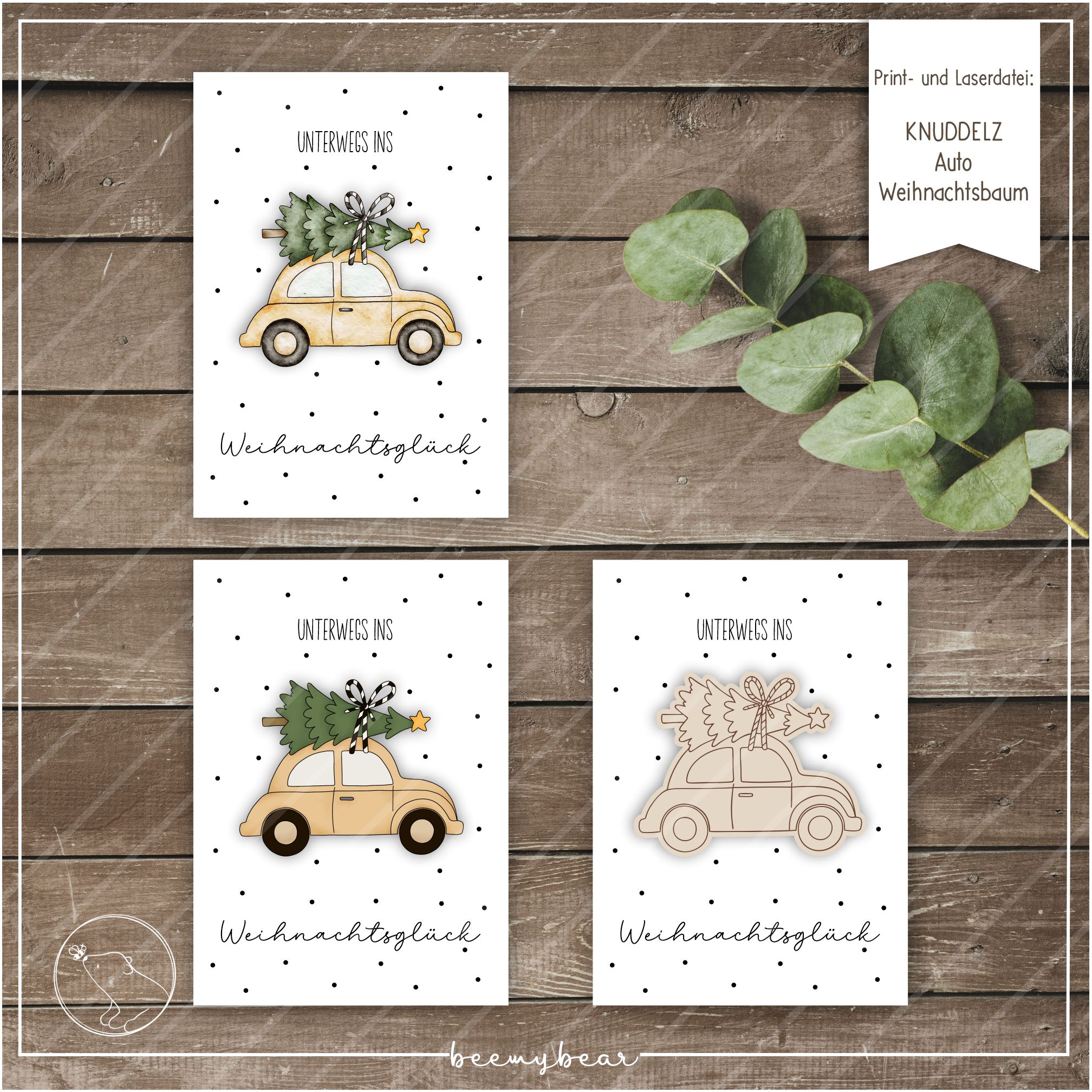 Print und Laserdatei KNUDDELZ Auto Weihnachtsbaum