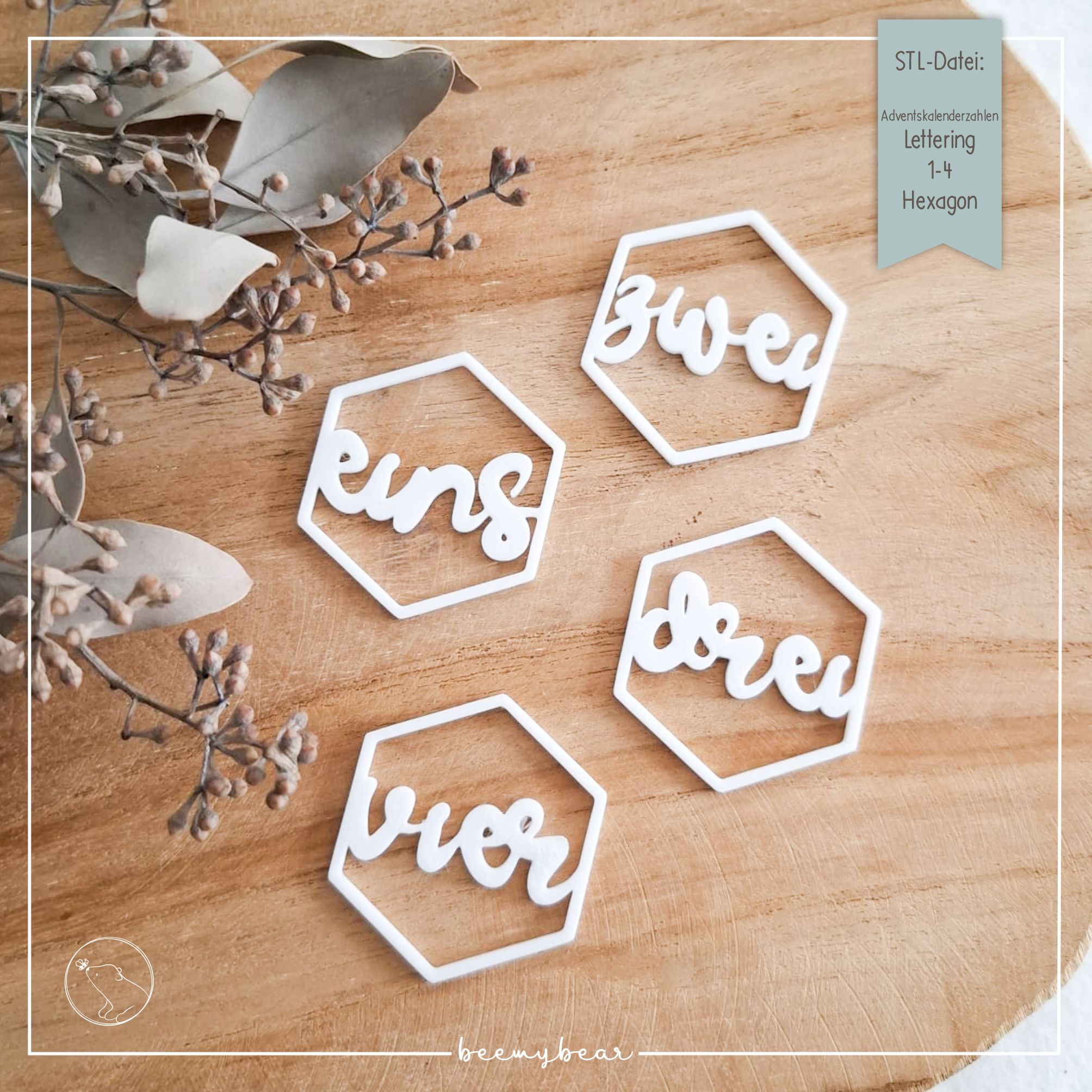 STL Datei Adventskalenderzahlen Lettering Hexagon