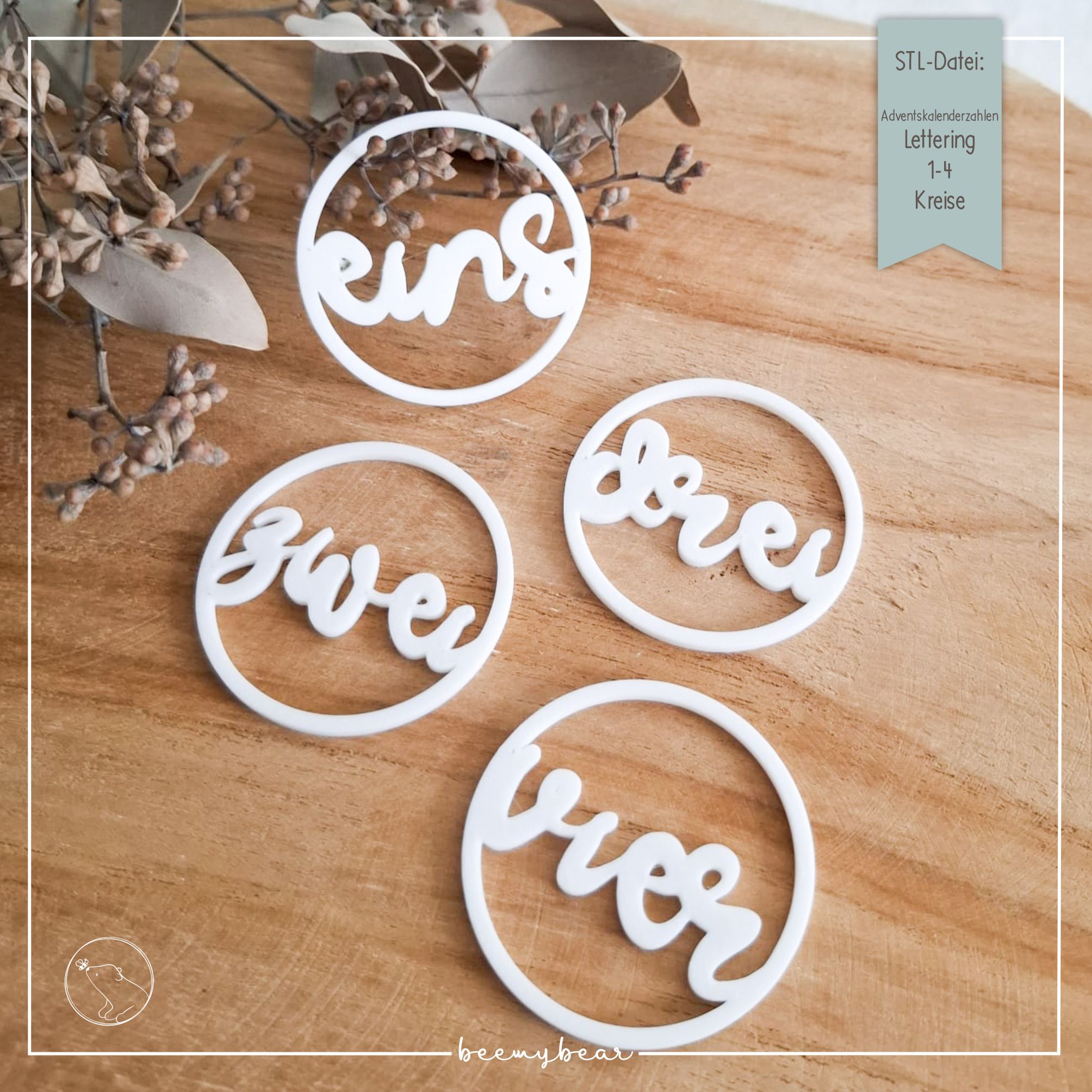 STL Datei Adventskalenderzahlen Lettering Kreise