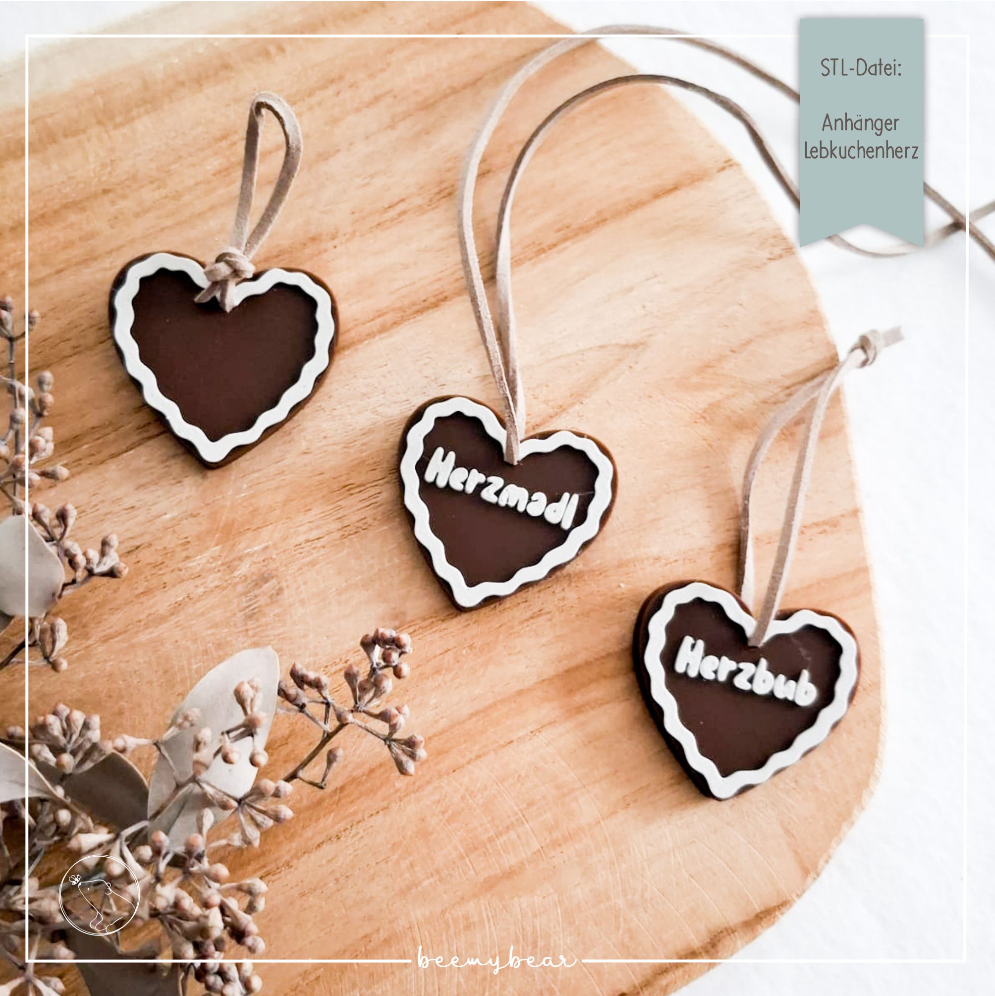 STL Datei Anhänger Lebkuchenherz