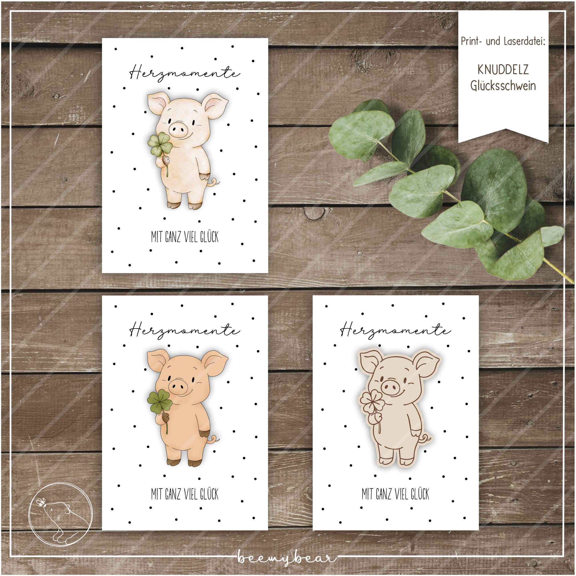 Print und Laserdatei KNUDDELZ Glücksschwein