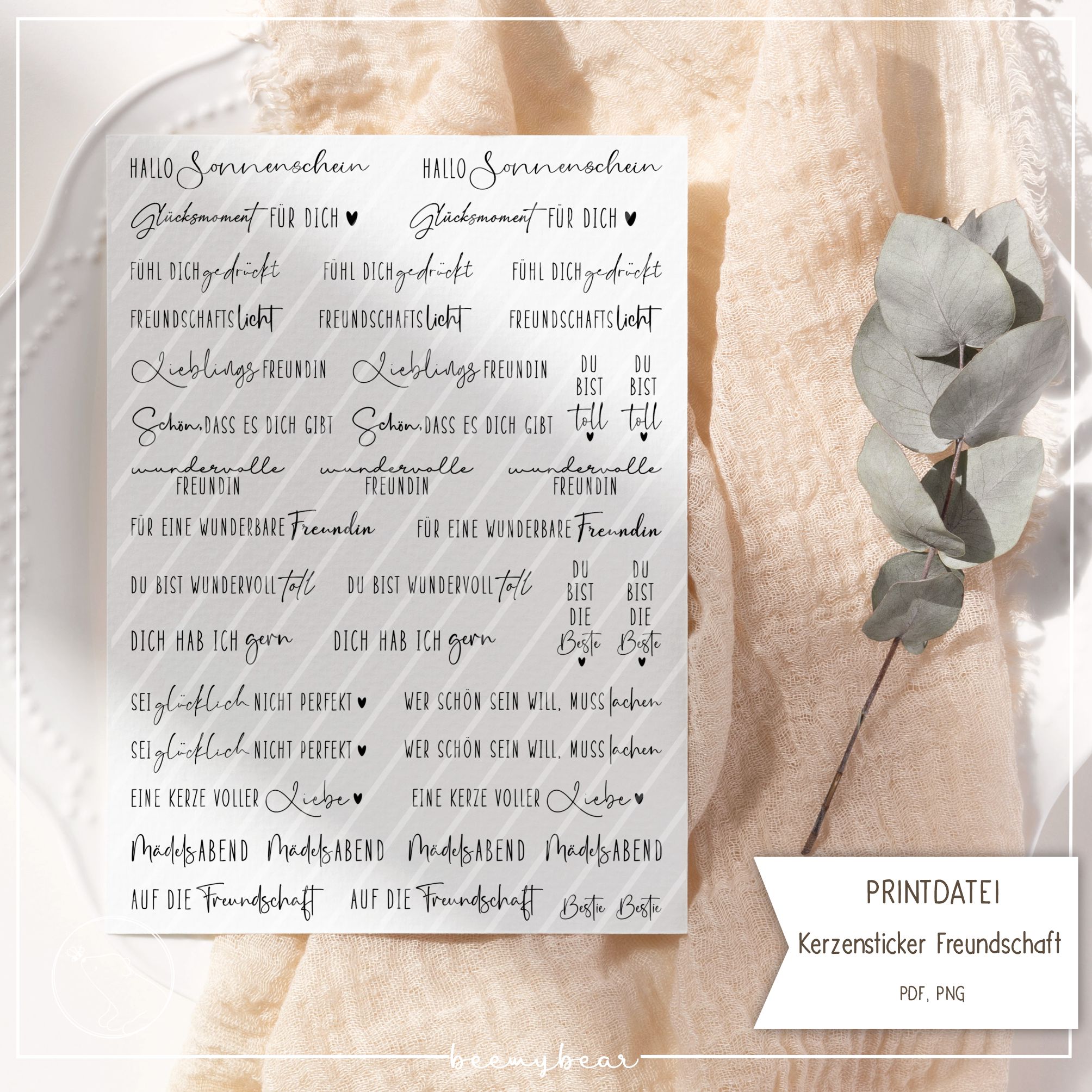 Printdatei Kerzensticker Freundschaft