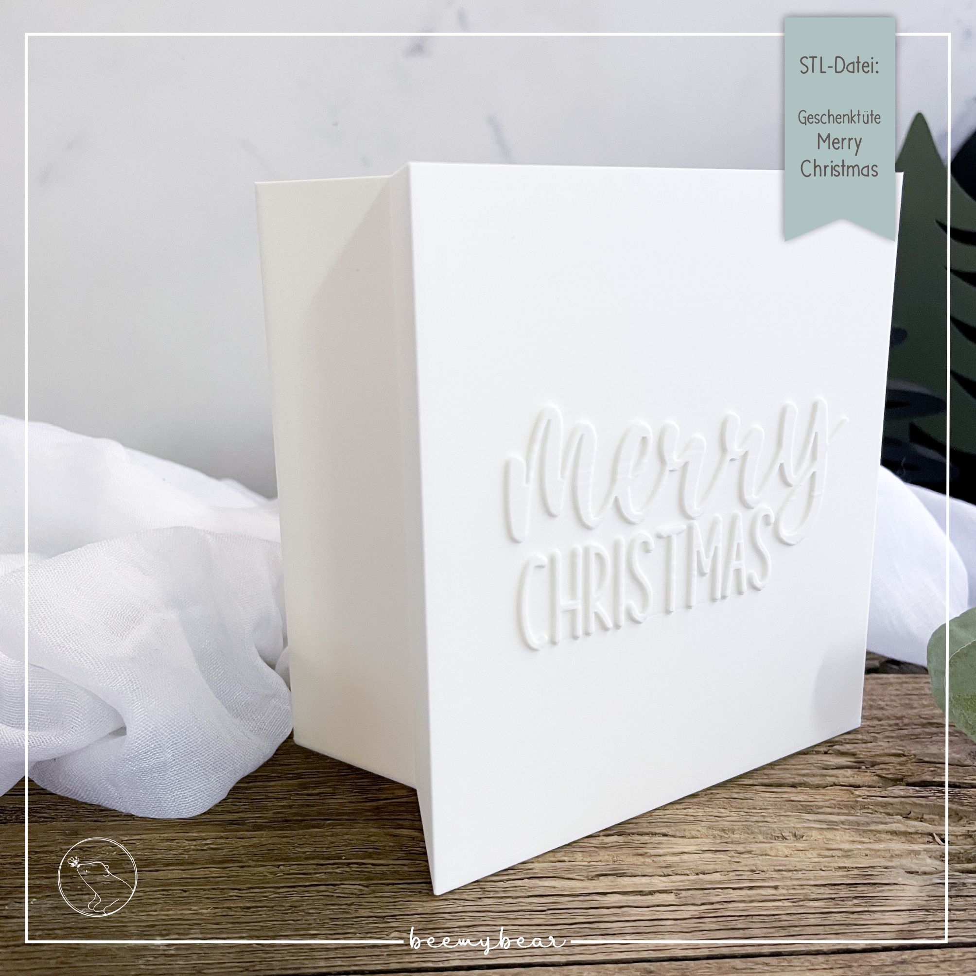 STL Datei Geschenktüte Merry Christmas