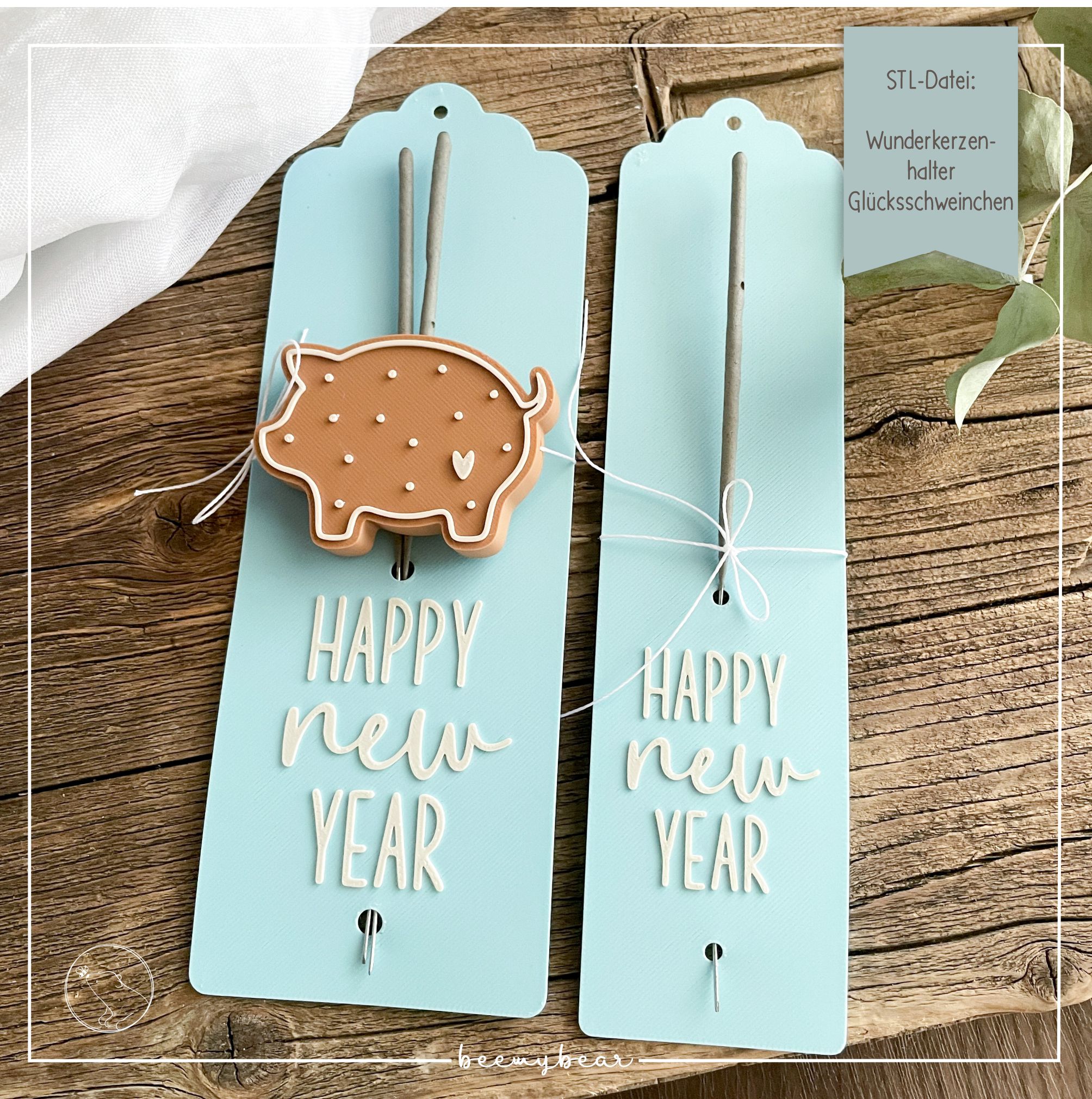 STL Datei Wunderkerzenhalter Glücksschweinchen