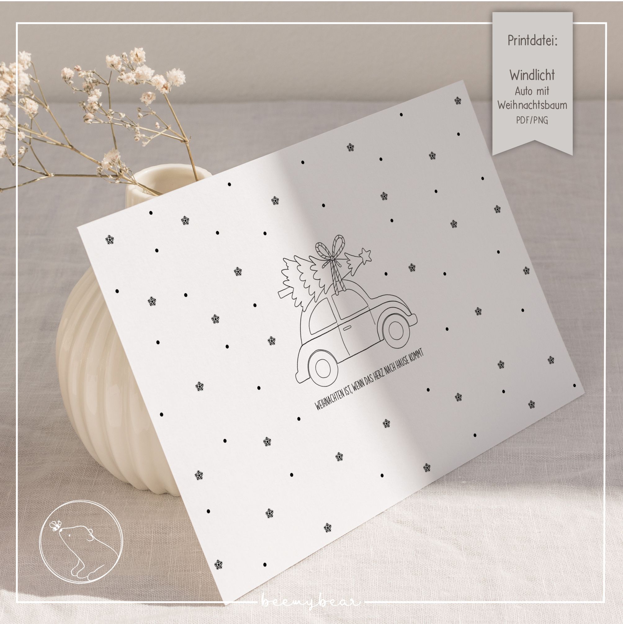 Printdatei Windlicht Auto mit Weihnachtsbaum n