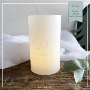 STL Datei Windlicht Auto mit Weihnachtsbaum