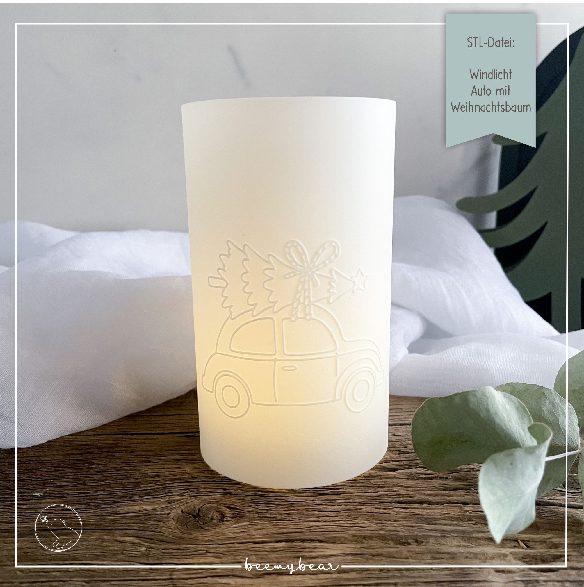 STL Datei Windlicht Auto mit Weihnachtsbaum