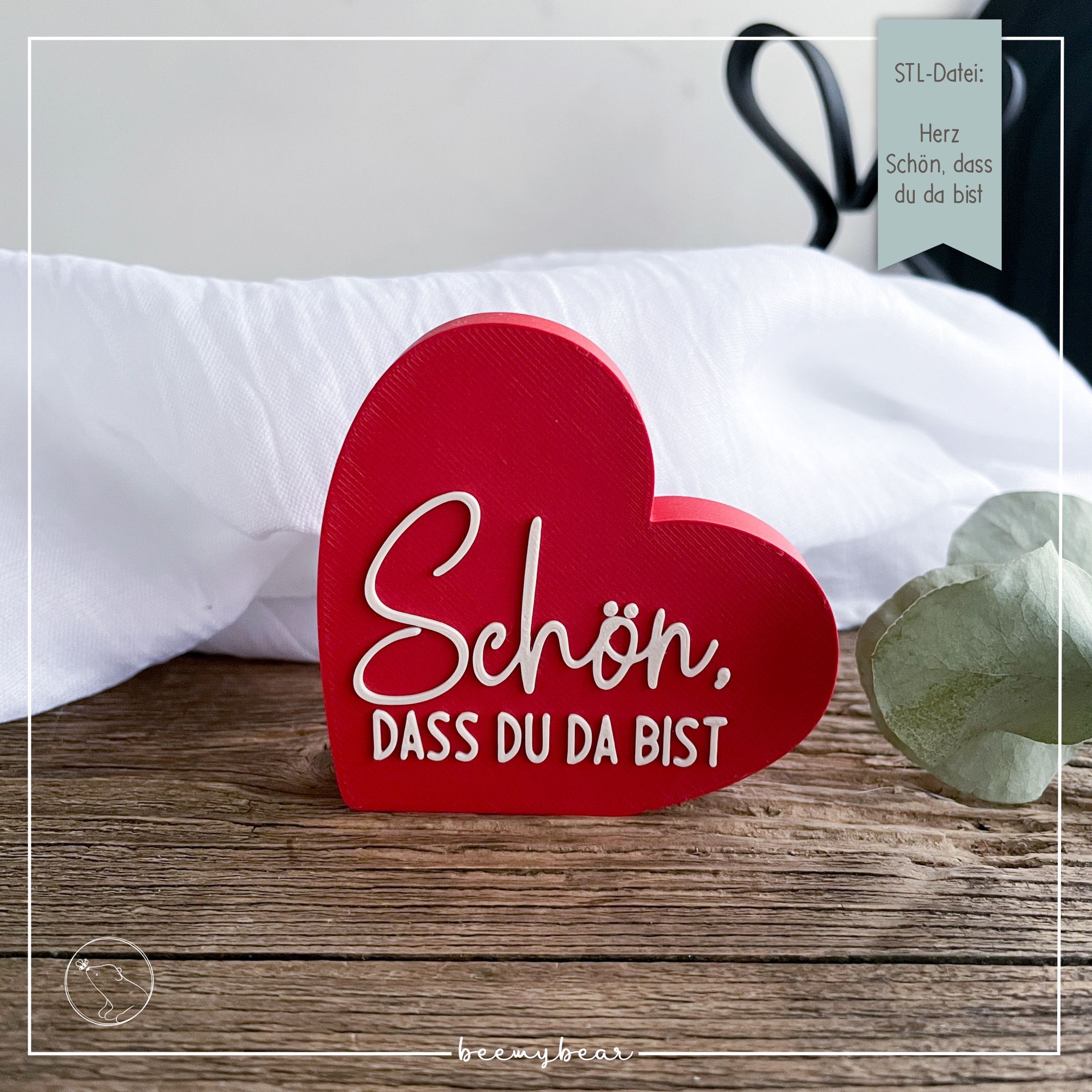 STL Datei Herz Schön dass du da bist