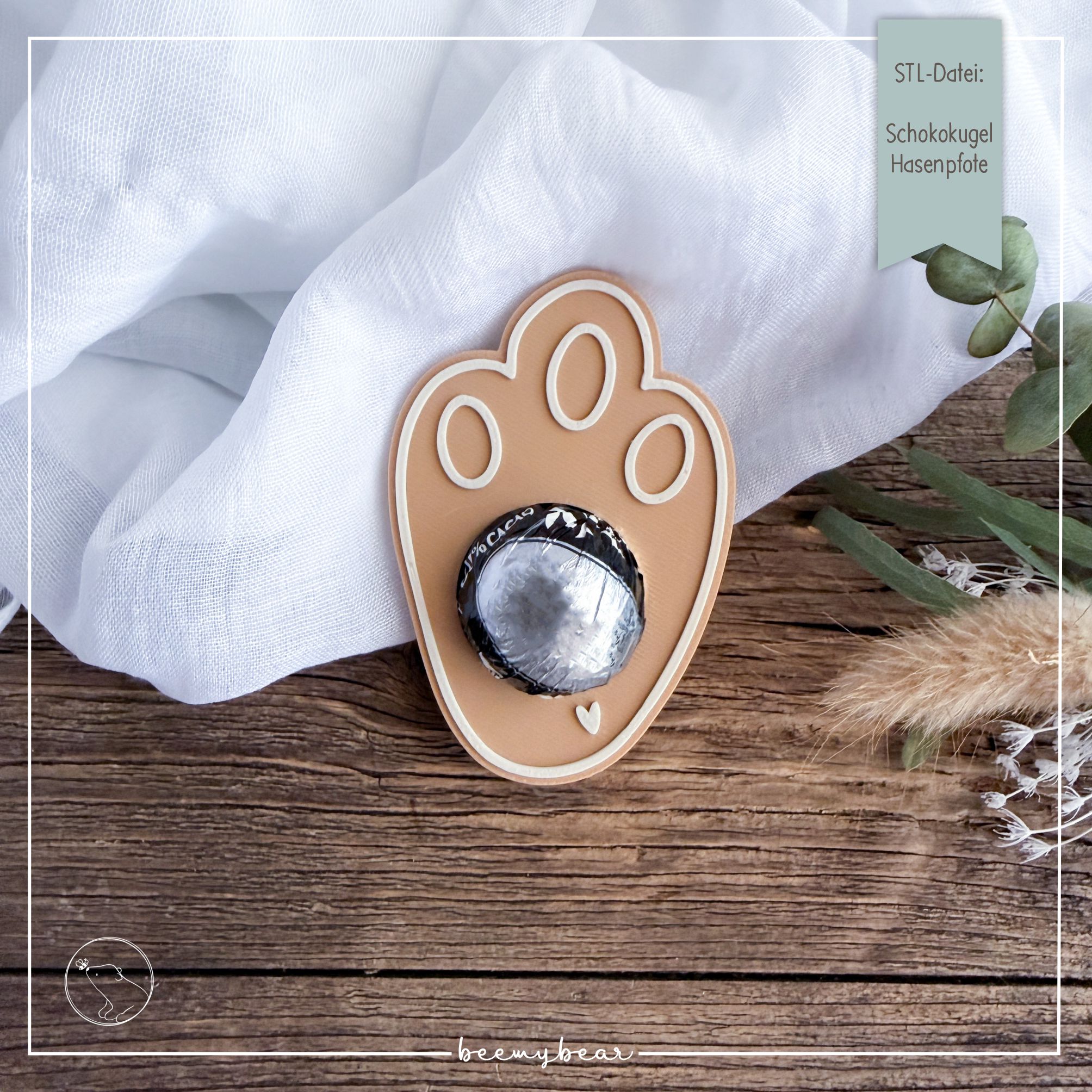 STL Datei Schokokugel Hasenpfote Relief