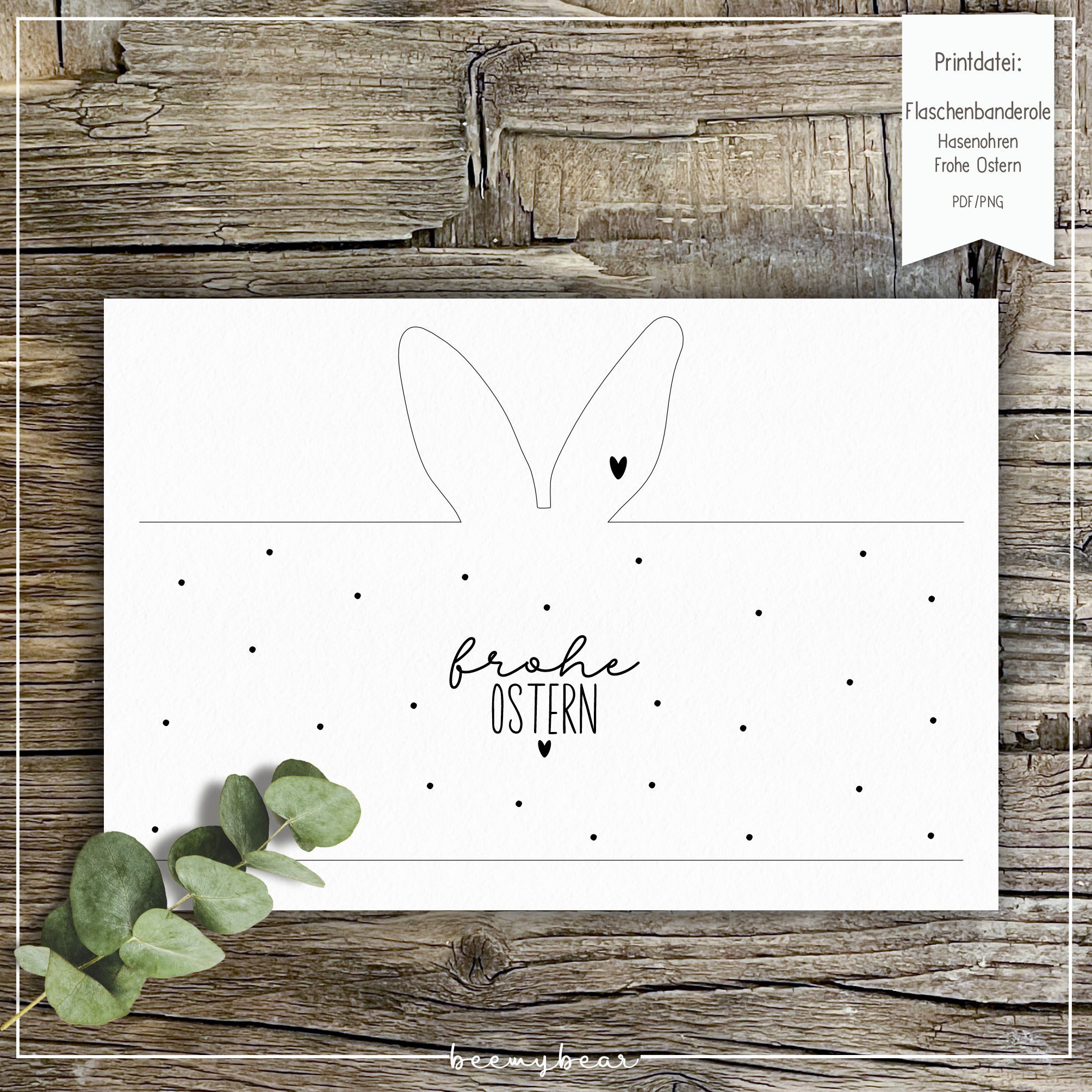 Printdatei Flaschenbanderole Hasenohren Frohe Ostern