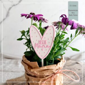 STL Datei Blumenstecker Herz Beste Mama n