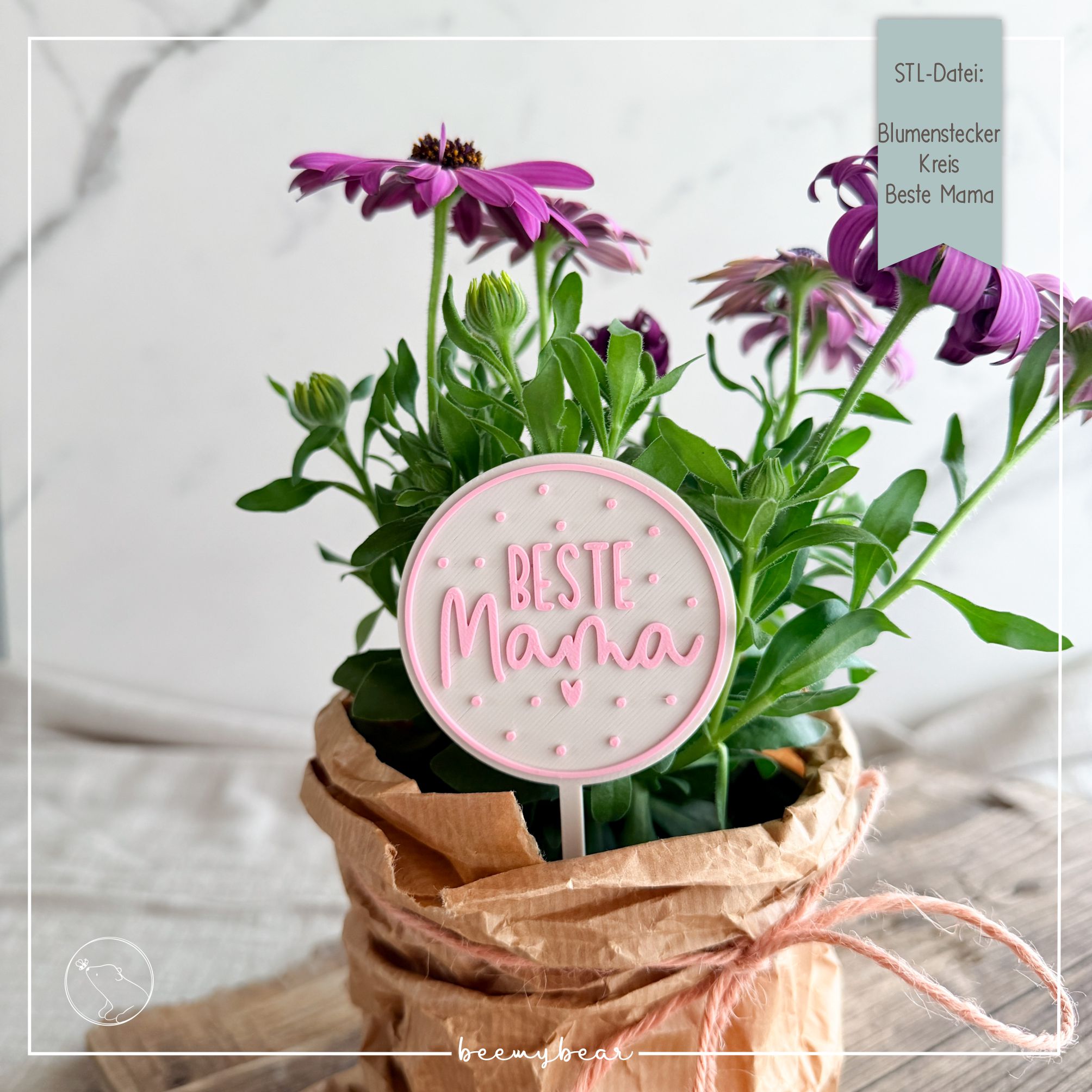 STL Datei Blumenstecker Kreis Beste Mama