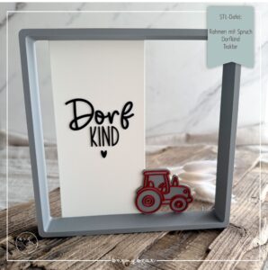 STL Datei Rahmen mit Spruch Dorfkind Traktor