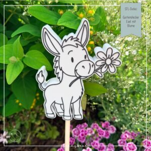 STL Datei Gartenstecker Esel mit Blume