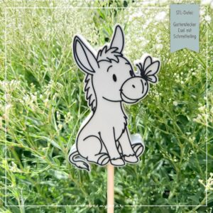 STL Datei Gartenstecker Esel mit Schmetterling