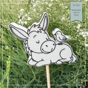 STL Datei Gartenstecker Esel mit Vogel