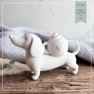STL Datei Dekofigur Dackel Franz mit Tasse