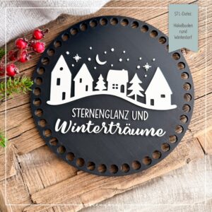STL Datei Häkelboden rund Winterdorf